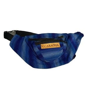 Batik Blue Striped Nicaragua Fanny Pack, 2 zipper pockets front, one back pocket